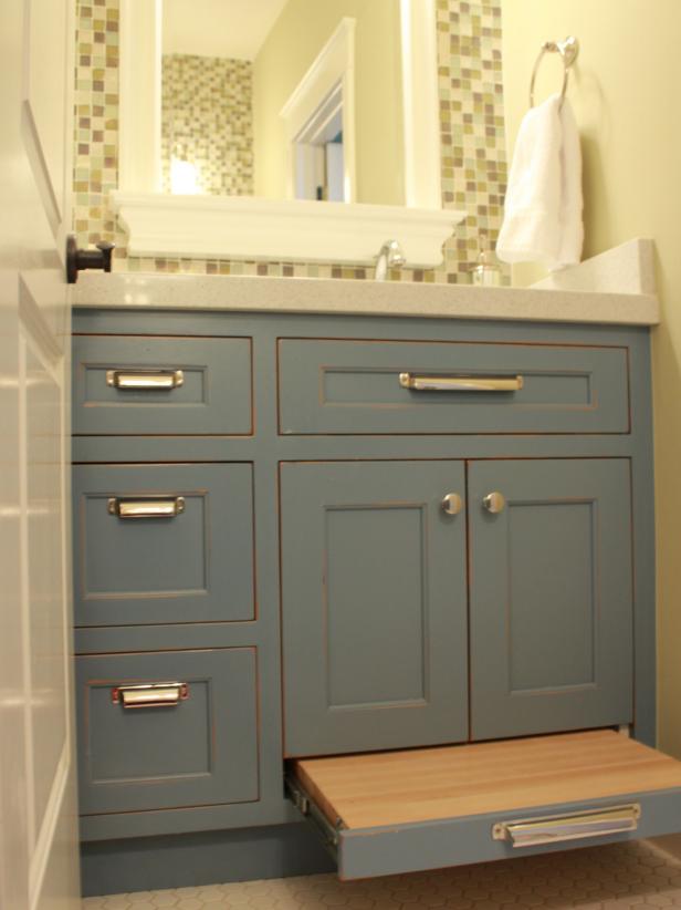 Arranging a small bathroom vanity with
  storage