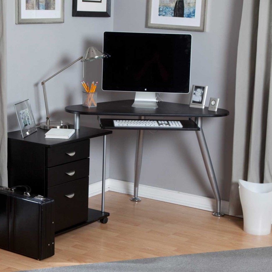 Perfect Workspace With Chic Small Corner Computer Desk Offer Minimalist  Black File Drawers corner computer table