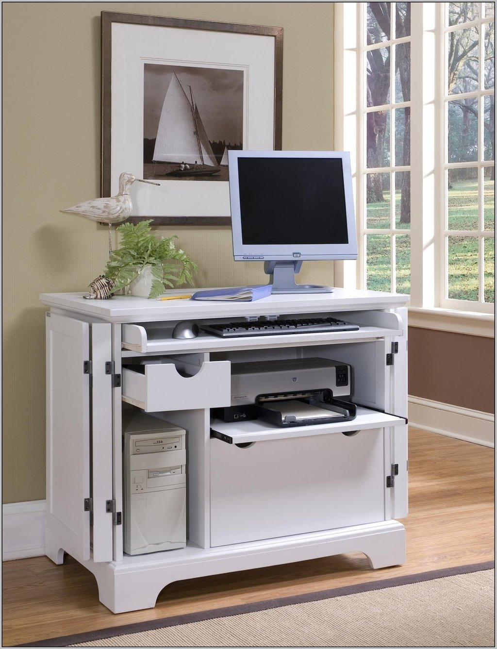 Image of: Compact Computer Desk Storage Whitevan White Corner Computer Desk,  Creating A Modern