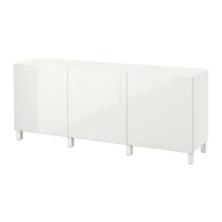 BESTÅ storage combination with doors, white, Selsviken high-gloss/white