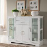 Pilaster Designs - White Wood Kitchen Storage Display Cabinet Buffet With  Glass Doors, Drawers & Storage
