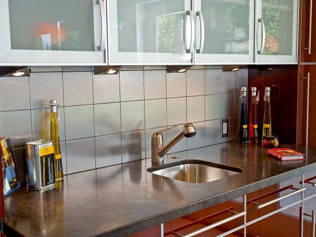 Modern Kitchen Sink With Red Cabinets