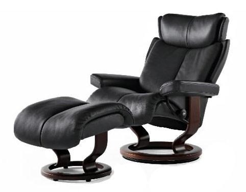 Magic Magic Small Recliner/Ottoman: Paloma Black & Teak by Stressless