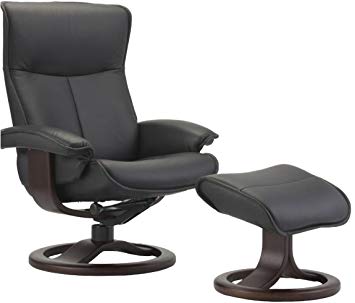 Fjords Senator Small Leather Recliner and Ottoman - Norwegian Ergonomic  Scandinavian Reclining Chair in Soft Line