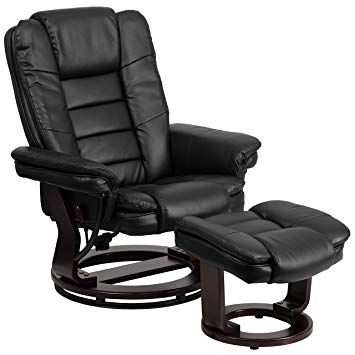 Image Unavailable. Image not available for. Color: Flash Furniture  Contemporary Black Leather Recliner and Ottoman 