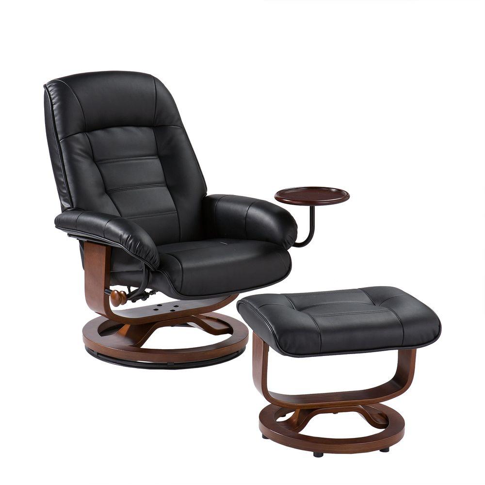 Black Leather Reclining Chair with Ottoman