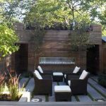 wooden walls and patio furniture on roof top