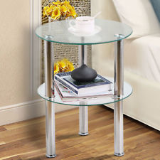 2 Tier Modern Clear Small Round Glass Sofa Side End Coffee Table Chrome  Steel UK