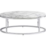 Shop smart round marble top coffee table. Open cylinder construction of  slick polished chrome tops out in Carrara-style white/grey marble.