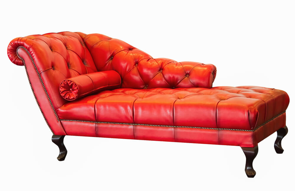 Red leather chaise lounge
