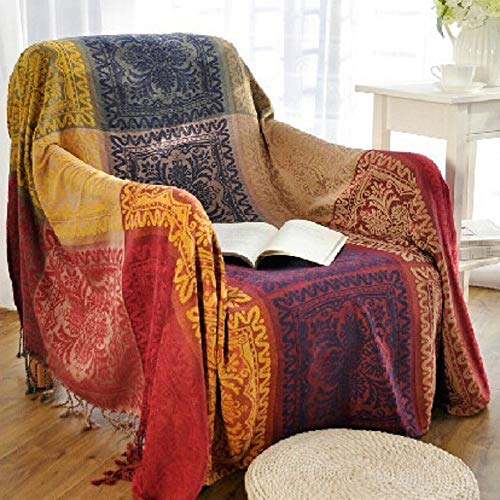 220cm x 260cm Chenille Jacquard Tassels Throw Blanket Sofa Chair Cover  Tablecloth - Colorful Tribal Pattern