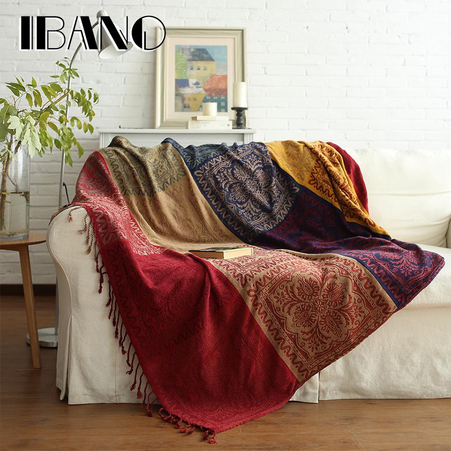IBANO Bohemian Chenille Plaids Blanket Sofa Decorative Throws On Sofa/Bed/Plane  150x190cm Cobertor Blanket With Tassel Purple Heated Throw Purple Chenille
