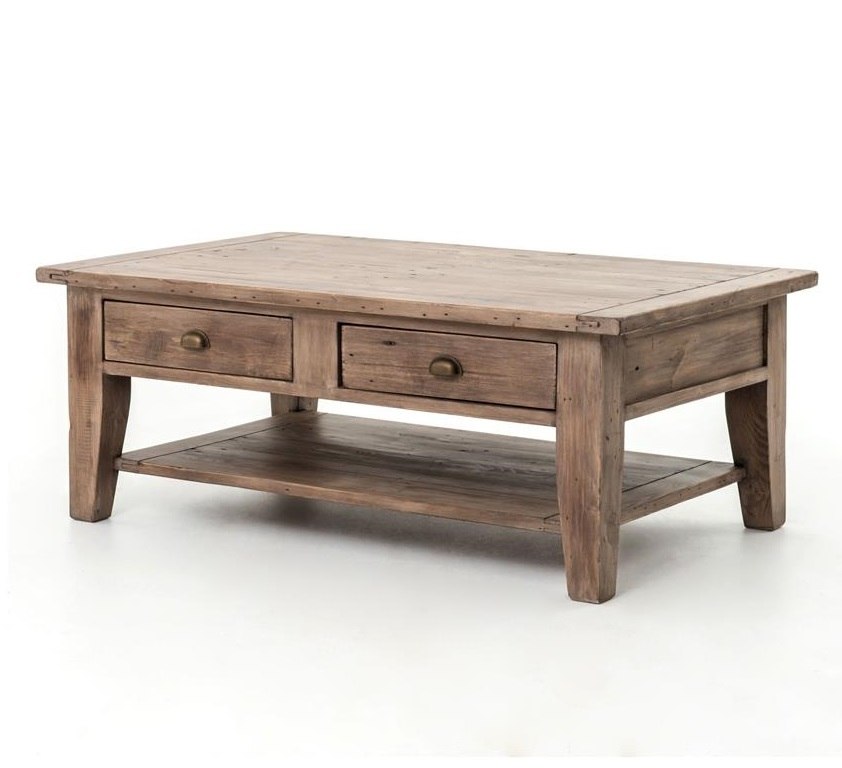 Coastal Solid Wood Coffee Table with 2 Drawers