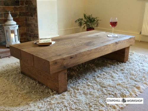 OAK BEAM/SLEEPER COFFEE TABLE, Solid oak, Rustic, Handmade, Chunky wood,  Unique | eBay