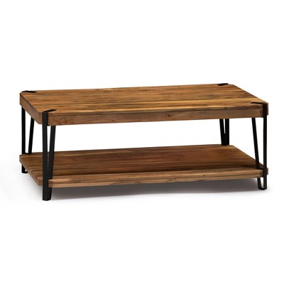 Alaterre Furniture Ryegate Live Edge Solid Wood Coffee Table Metal and Wood