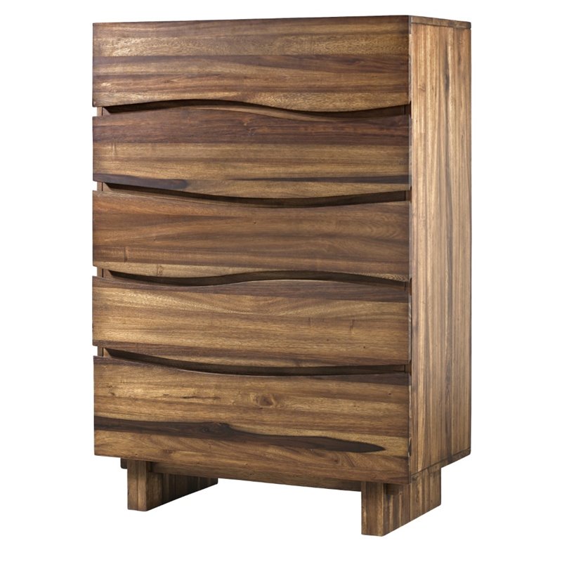 Modus Ocean 5 Drawer Solid Wood Chest in Natural Sengon