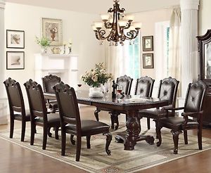 Image is loading 9-PC-English-Antique-Formal-Dining-Room-Furniture-