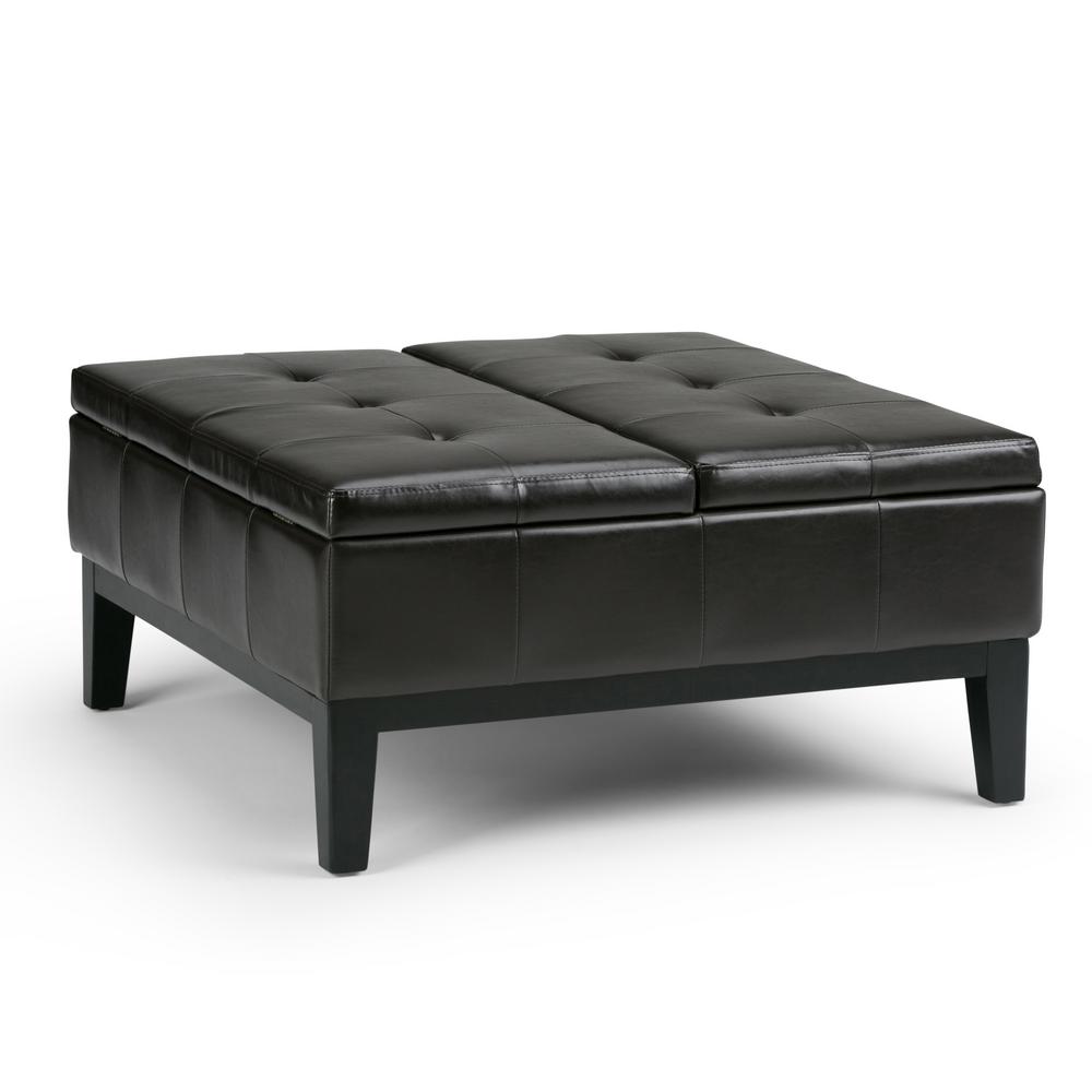 Simpli Home Dover Tanners Brown Coffee Table Storage Ottoman