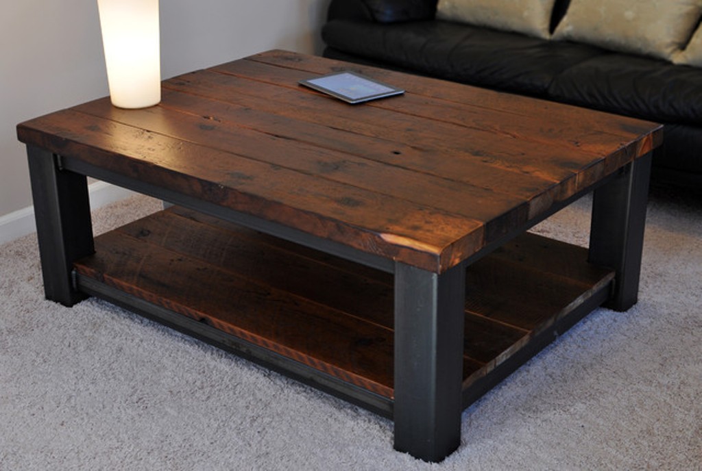 Coffee Table, Cool Dark Brown Square Modern Metal And Wood Rustic Coffee  Table With Storage