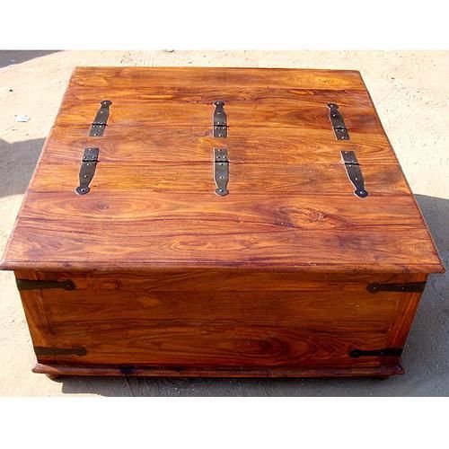 Large Square Storage Chest Trunk Wood Box Coffee Table