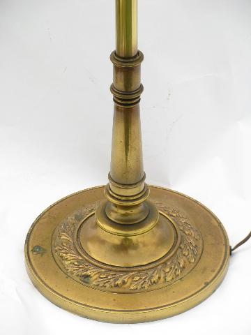vintage torch flame solid brass torchiere floor lamp, original Stiffel  glass diffuser shade