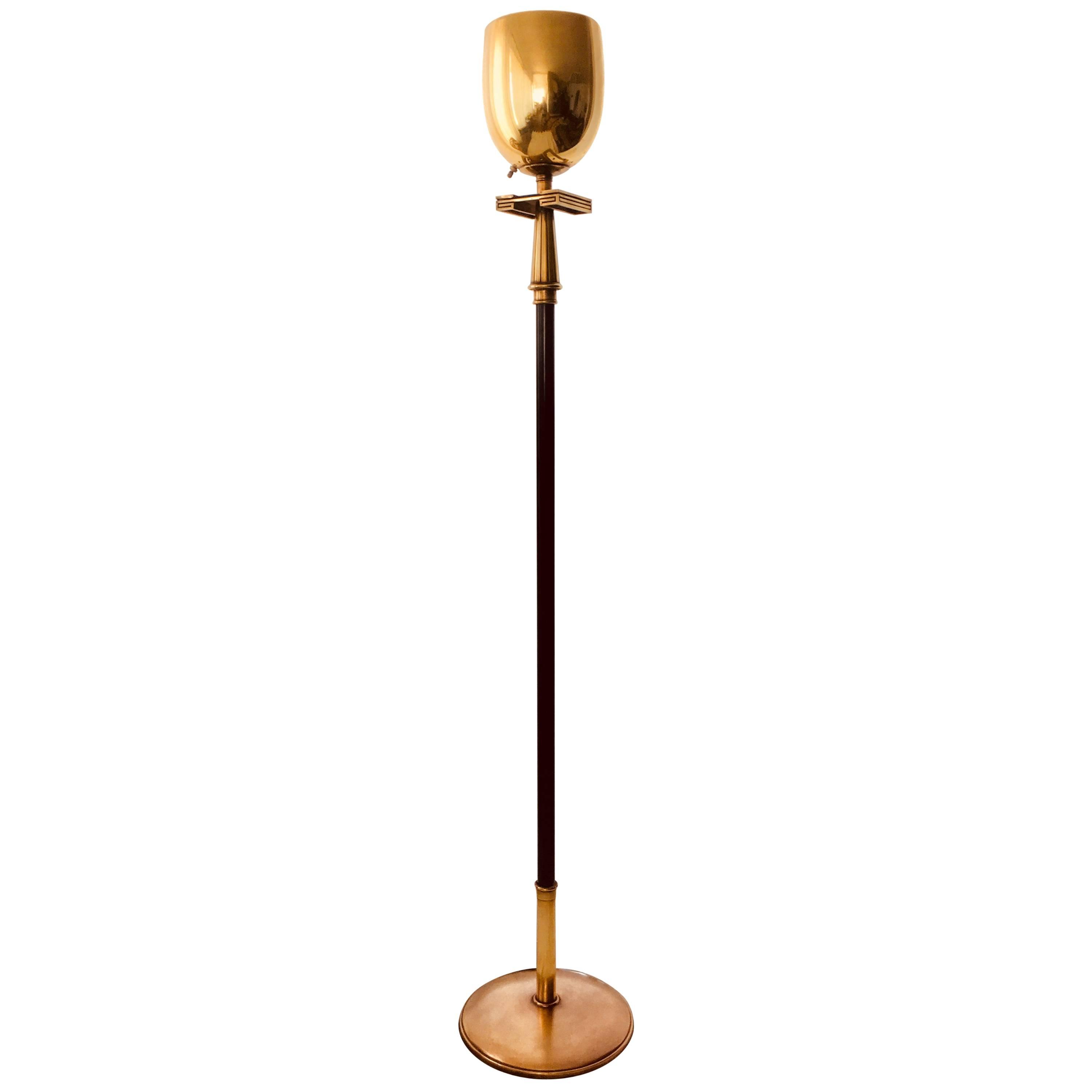 Stiffel Brass Torchere Floor Lamp with Greek Key Design, 1940s For Sale