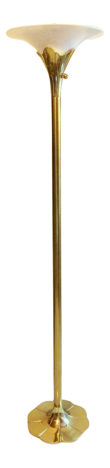 20th Century Hollywood Regency Stiffel Brass Lily Lotus Torchiere Floor Lamp