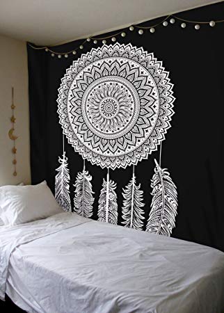 Black and White Tapestry, Dreamcatcher Wall Hanging Tapestry, Mandala  Tapestries, Indian Traditional Cotton