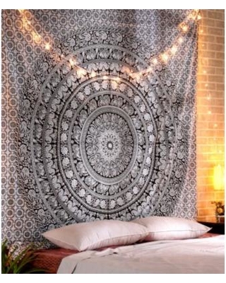 Rajrang tapestry wall hanging dorm, Elephant tapestry, Cotton mandala  Tapestry Beach throw, Black