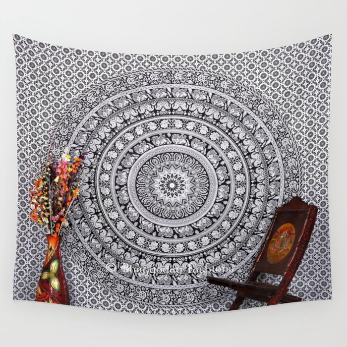 Black and White Hippie Elephant Tapestry Wall Hanging Wall Tapestry