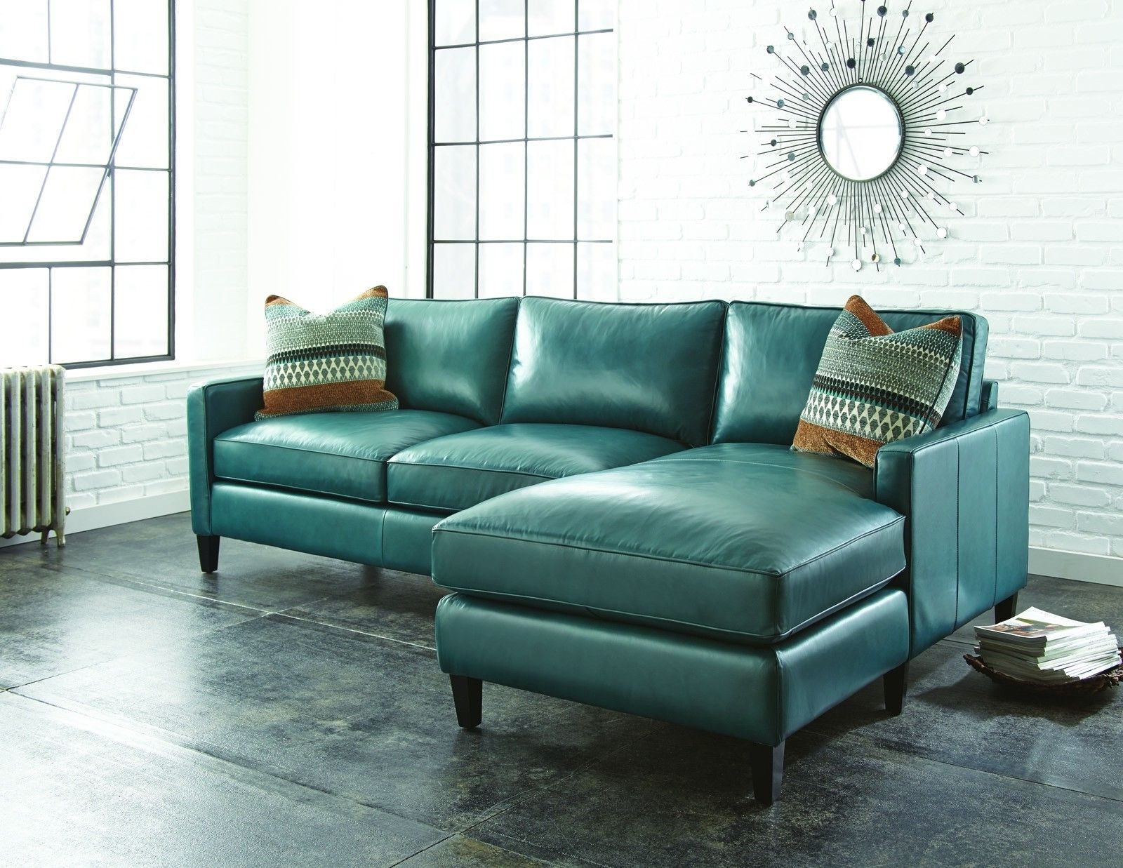 Unique modern teal leather sectional sofa
  for you