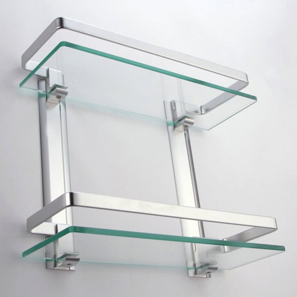 KES Bathroom 2-Tier Glass Shelf with Rail Aluminum and Extra Thick Tempered  Glass Shower