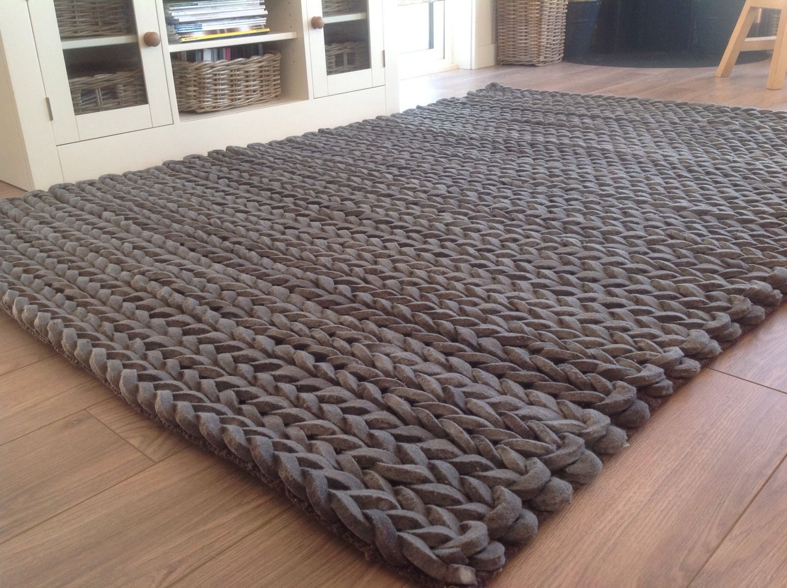 Beautiful Luxury Thick Hand Loomed Charcoal Grey Pleated Wool Rug