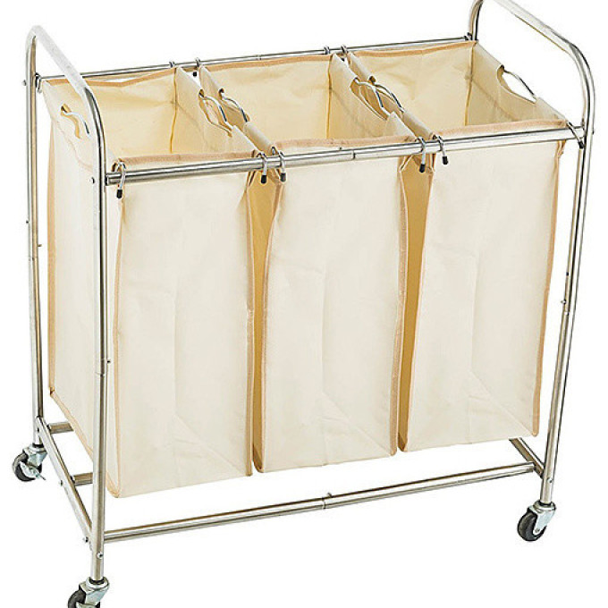 Three Bin Laundry Cart Contemporary Hampers