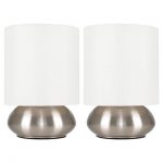 Pair of Modern Brushed Chrome Cream Touch Dimmer Bedside Table Lights Lamps