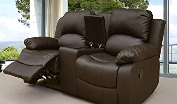 Lovesofas Valencia 2 Seater Recliner Sofa with Console - Brown