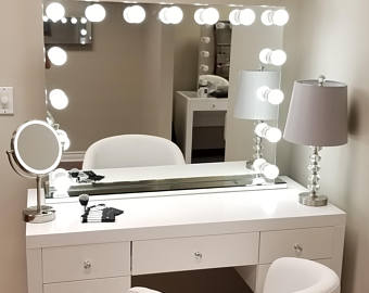 XXL Bluetooth® Hollywod Forever Lighted Vanity Mirror w/ Sliding Dimmer &  Dual Outlets