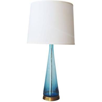 Vintage Mid Century Modern Aqua Blue Blown Glass Table Lamp | Craft