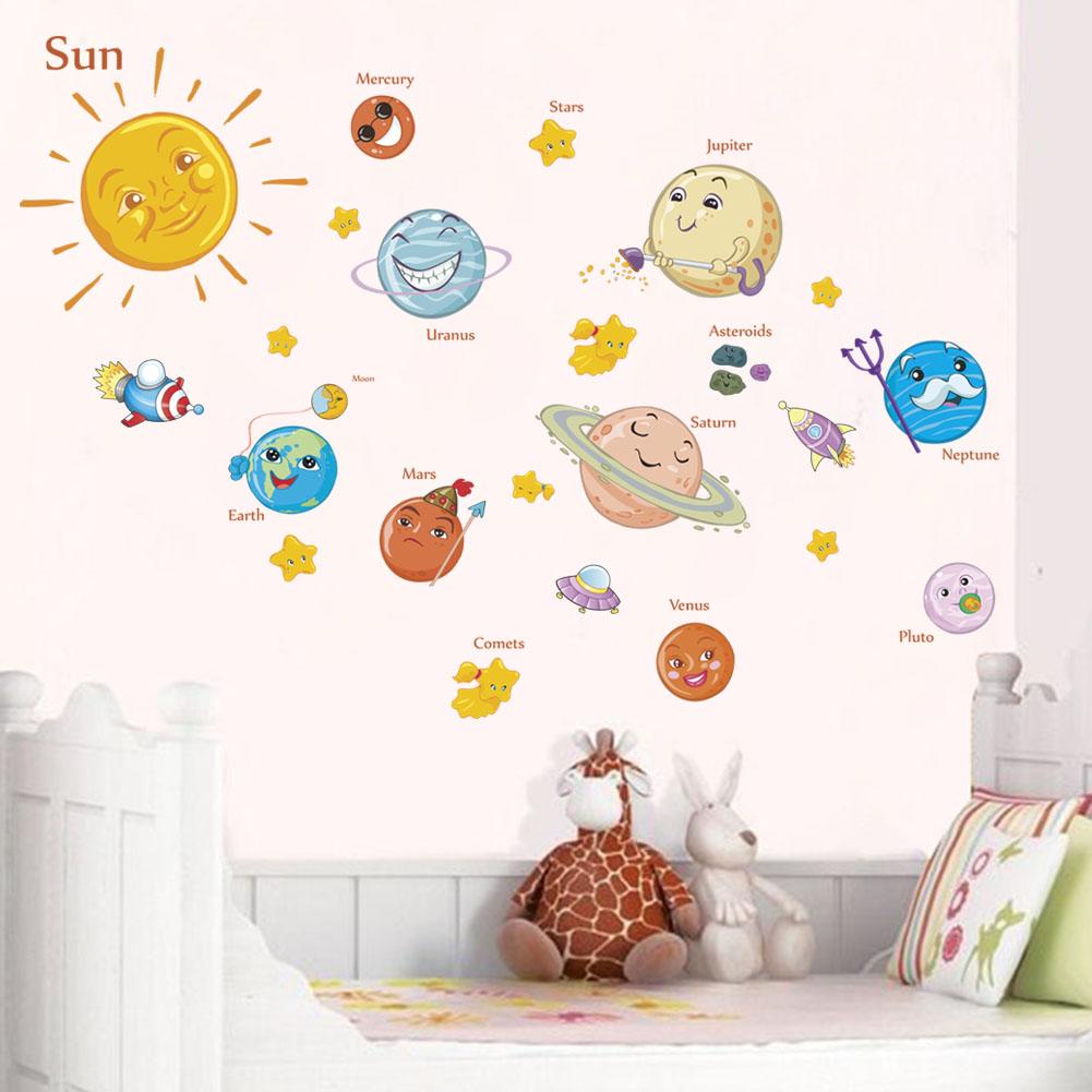 Solar System Wall Stickers Decals For Kids Rooms Stars Outer Space Planets  Earth Sun Saturn Mars Poster Mural School Decor Art Stickers For Walls Art  Wall