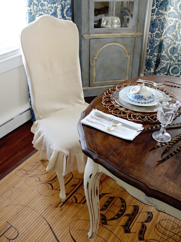 White Slipcovered Chair in Country Dining Room