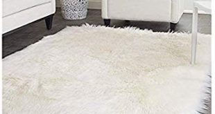 Elhouse Home Decor Square Rugs Faux Fur Sheepskin Area Rug Shaggy Carpet  Fluffy Rug for Baby Bedroom, 6ft x 6ft, White