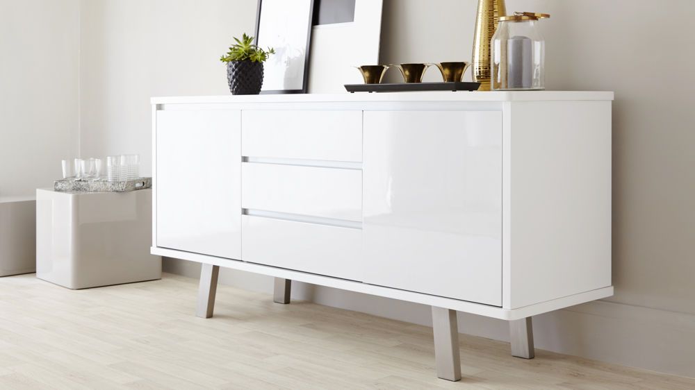 Modern White Gloss Sideboard with Soft White Close Drawers