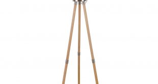 Wood Tripod Floor Lamp with White Shade- 69-in