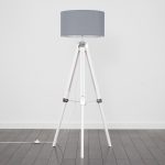 Clipper White Wood and Chrome Floor Lamp with Grey Shade