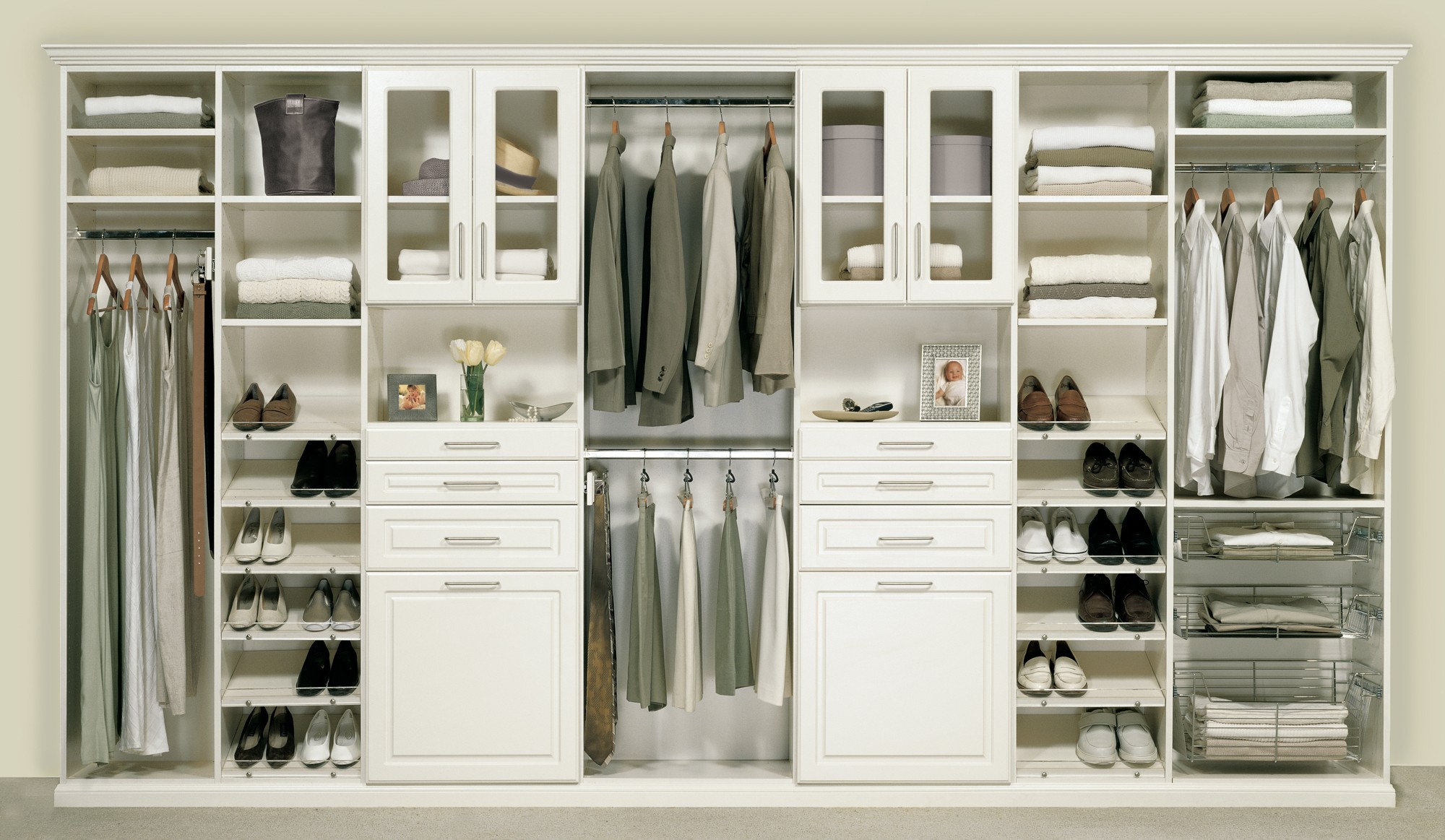 Furniture. white wooden wardrobe with drawers and racks complete with shoe  racks and cloth hooks