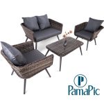 4 PCS Rattan Patio Furniture Set, PamaPic Indoor-Outdoor Wicker Sectional  Seat Cushioned Loveseat Sofa. Decoration for Garden Lawn, Backyard, Pool.