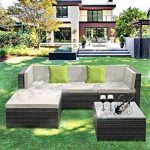 IKAYAA Outdoor Patio Furniture Set, 5 Piece Wicker Rattan Garden Sectional  Sofa with Soft Cushions, Glass Coffee Table