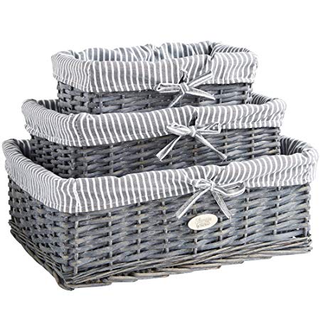 VonHaus Set of 3 Natural Wicker Storage Baskets | Display Hamper for  Bathroom, Living Room