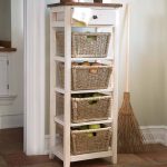 Drawer Stand with Shelves and Wicker Storage Baskets