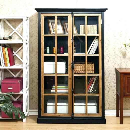 Black Wood Bookcase With Glass Doors Wooden Bookcases Door Furniture